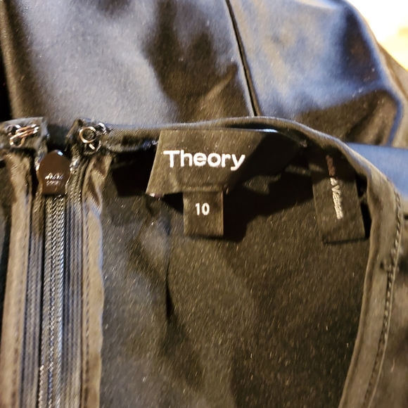 THEORY Black Essential Flare A Line Satin Flouncy Mini Ruffle Dress sz 10 - Picture 8 of 9